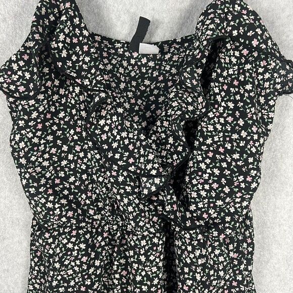 H & M Divided Floral Mini Dress Women Small Spaghetti Strap Ruffle Hem Flowy - Picture 4 of 13